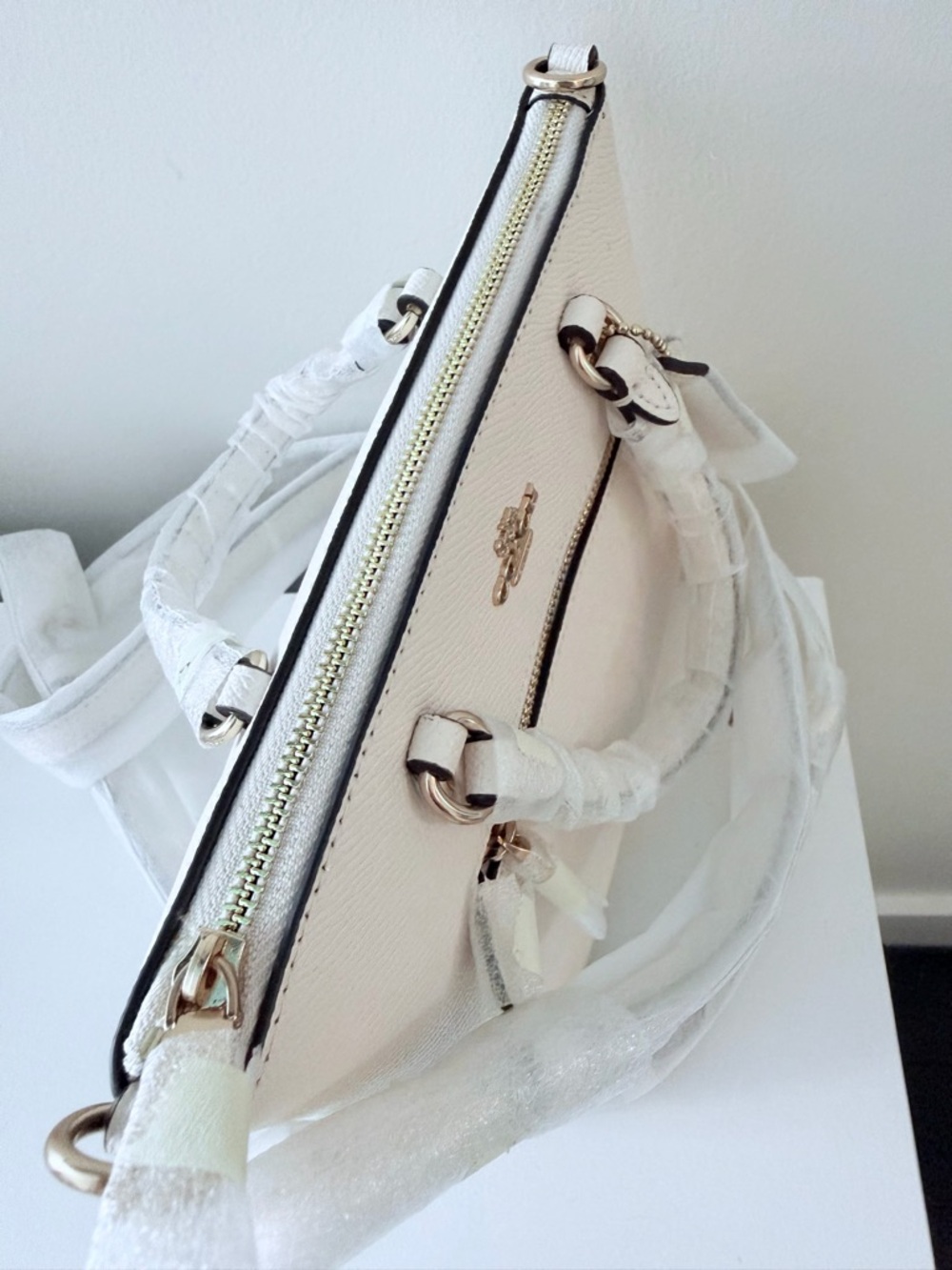 Coach Cream Pebbled Leather Mini Satchel with Gold Hardware - Picture 3 of 5